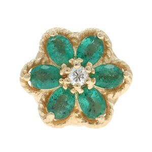 Richard Klein Emerald Diamond Flower Slide Charm Yellow Gold 14k Oval 1.57ctw